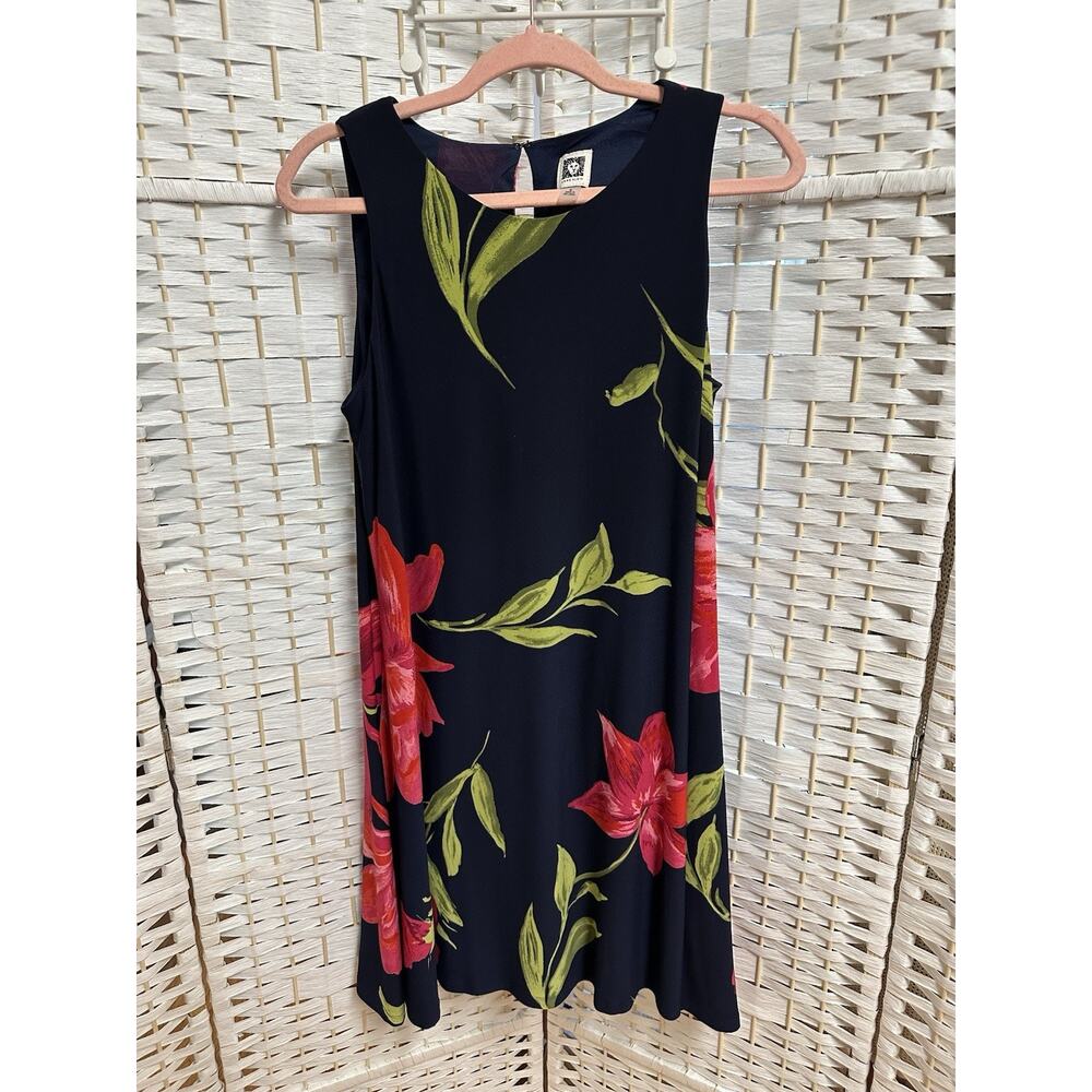 Anne Klein Women Floral Knee Dress Blue Redβ Sleeveless Size 8